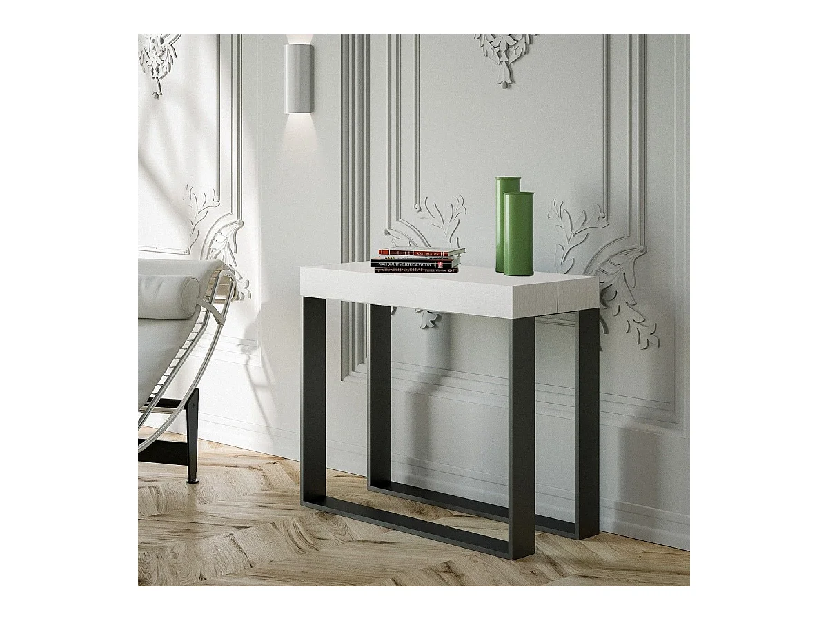 Consolle allungabile 90x40/196 cm Elettra Small Premium Bianco Frassino telaio Antracite