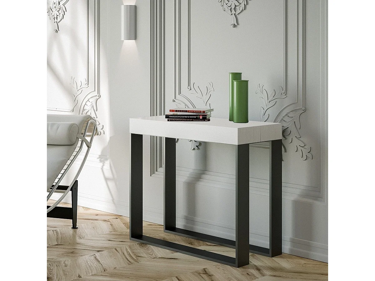 Uitschuifbare console 90x40/196 cm Elettra Small Premium Wit Essen Antraciet frame