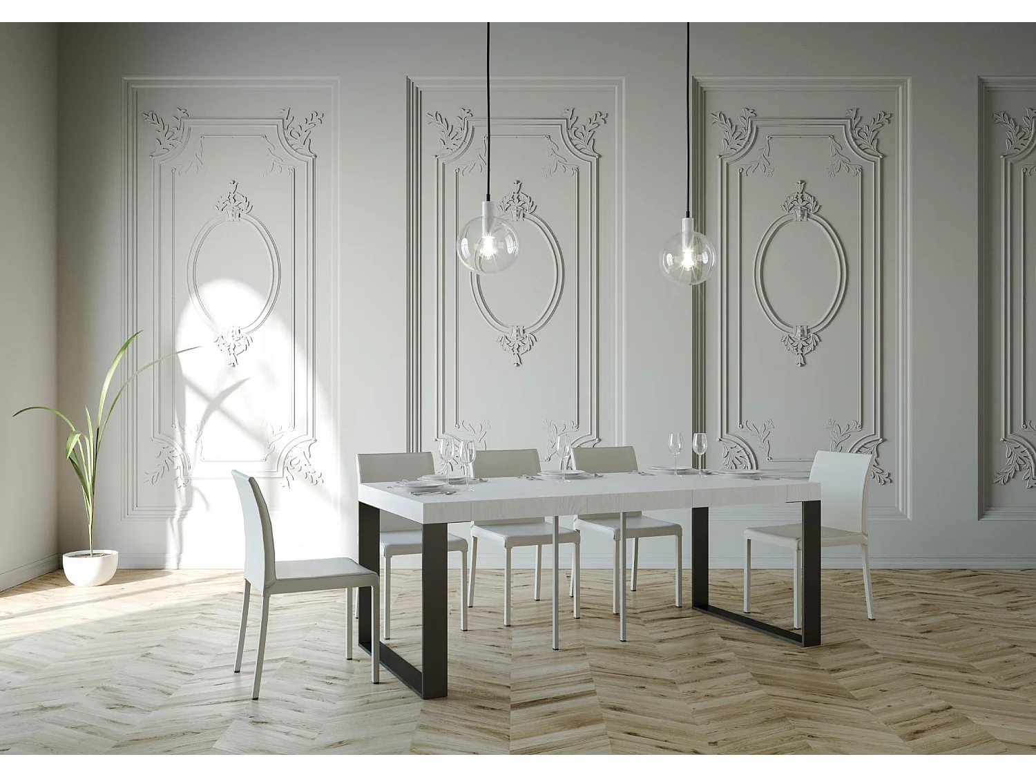 Uitschuifbare console 90x40/196 cm Elettra Small Premium Wit Essen Antraciet frame
