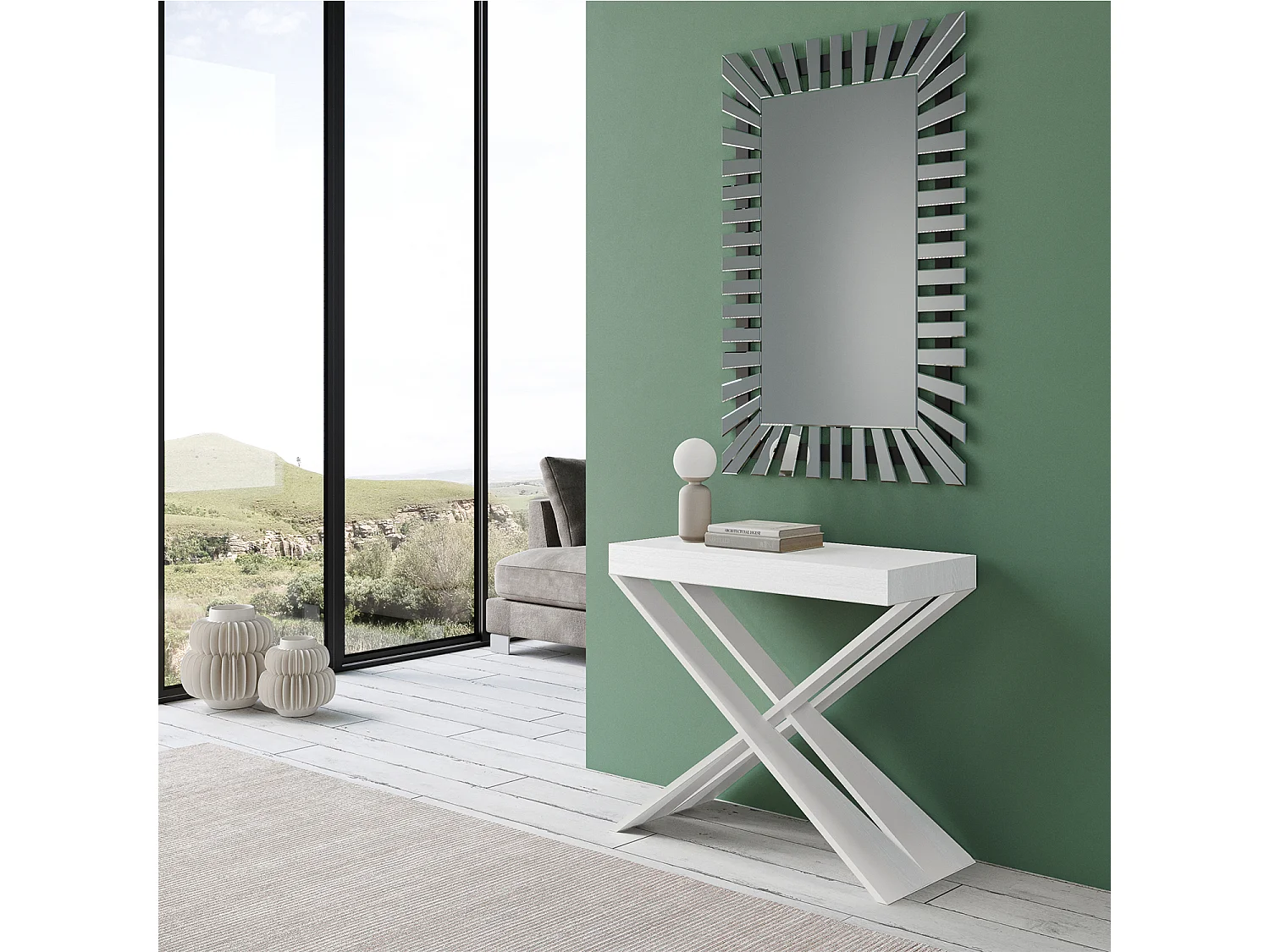 Uitschuifbare sidetable 90x40/196 cm Diago Small eiken wit met wit frame