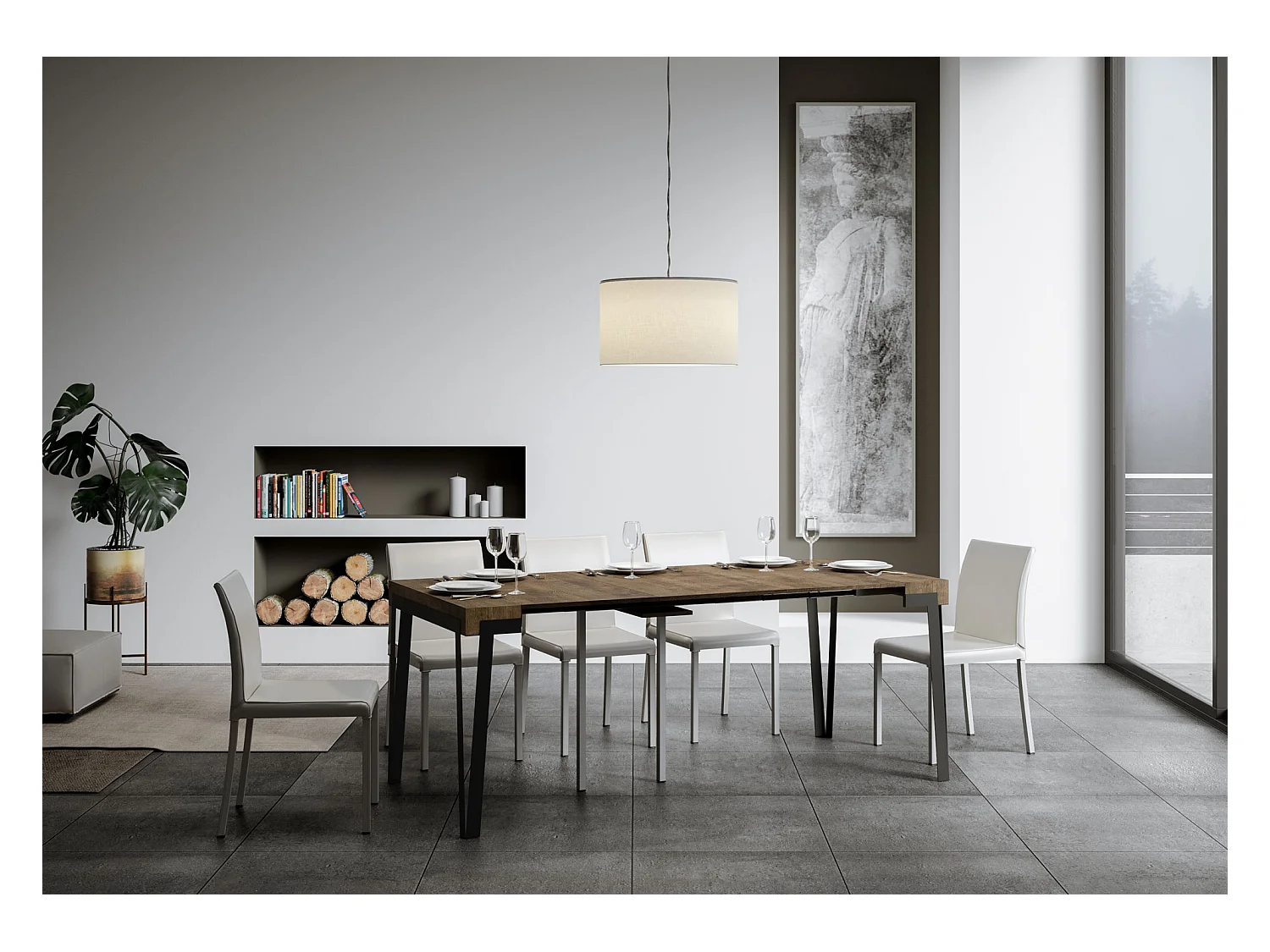 Console extensible 90x40/196 cm Rio Small Noyer cadre Anthracite