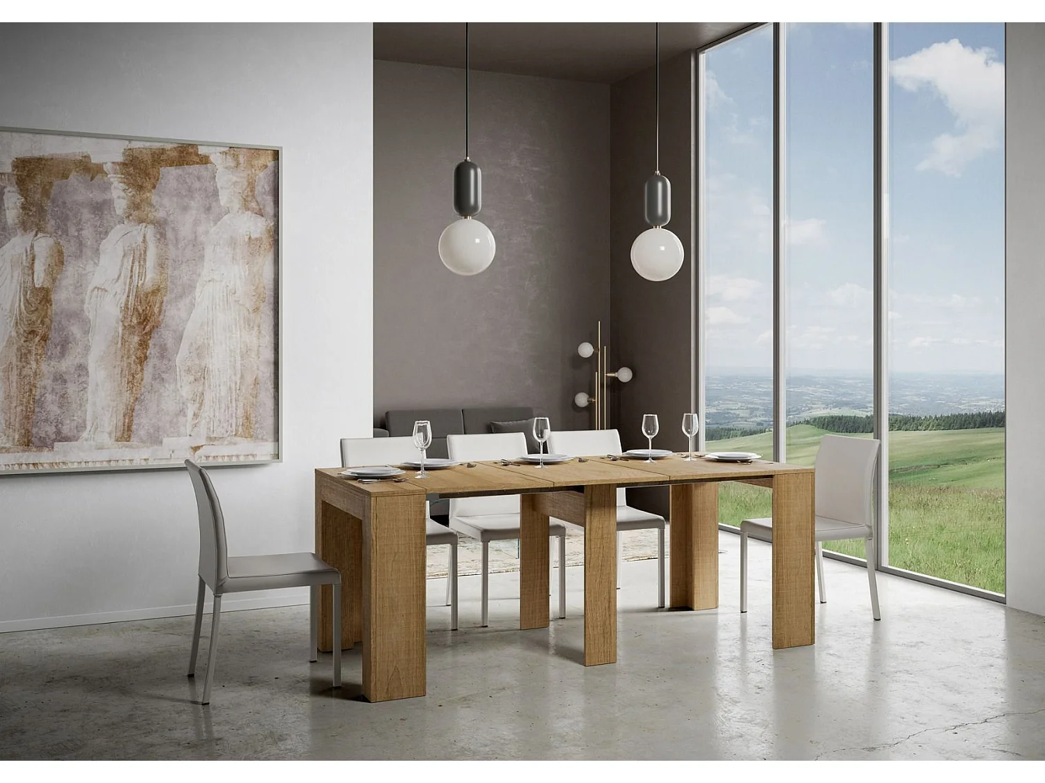 Uitschuifbare sidetable 90x42/198 cm Modem Small natuur eiken