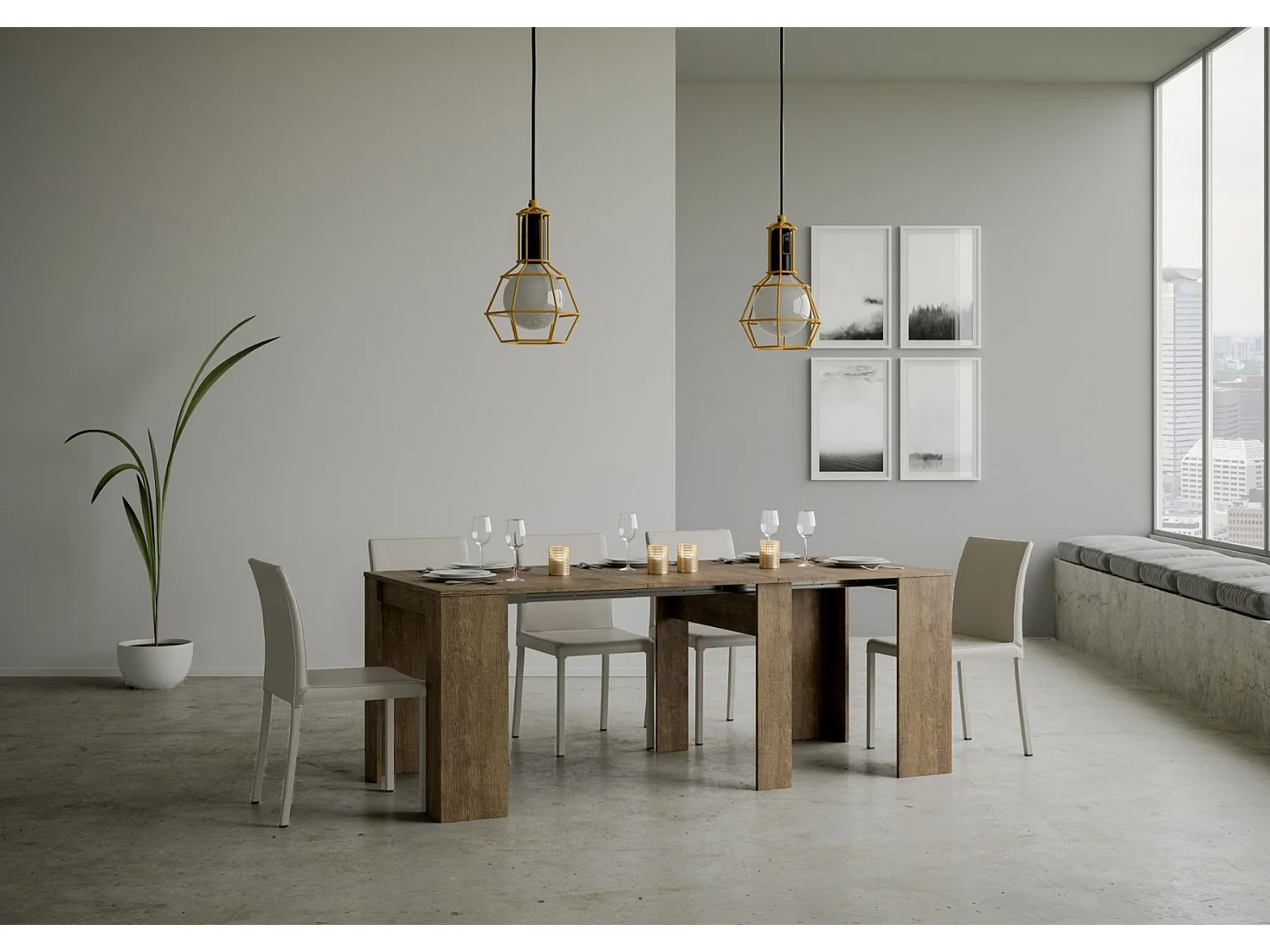 Uitschuifbare sidetable 90x48/204 cm Basic Small walnoot