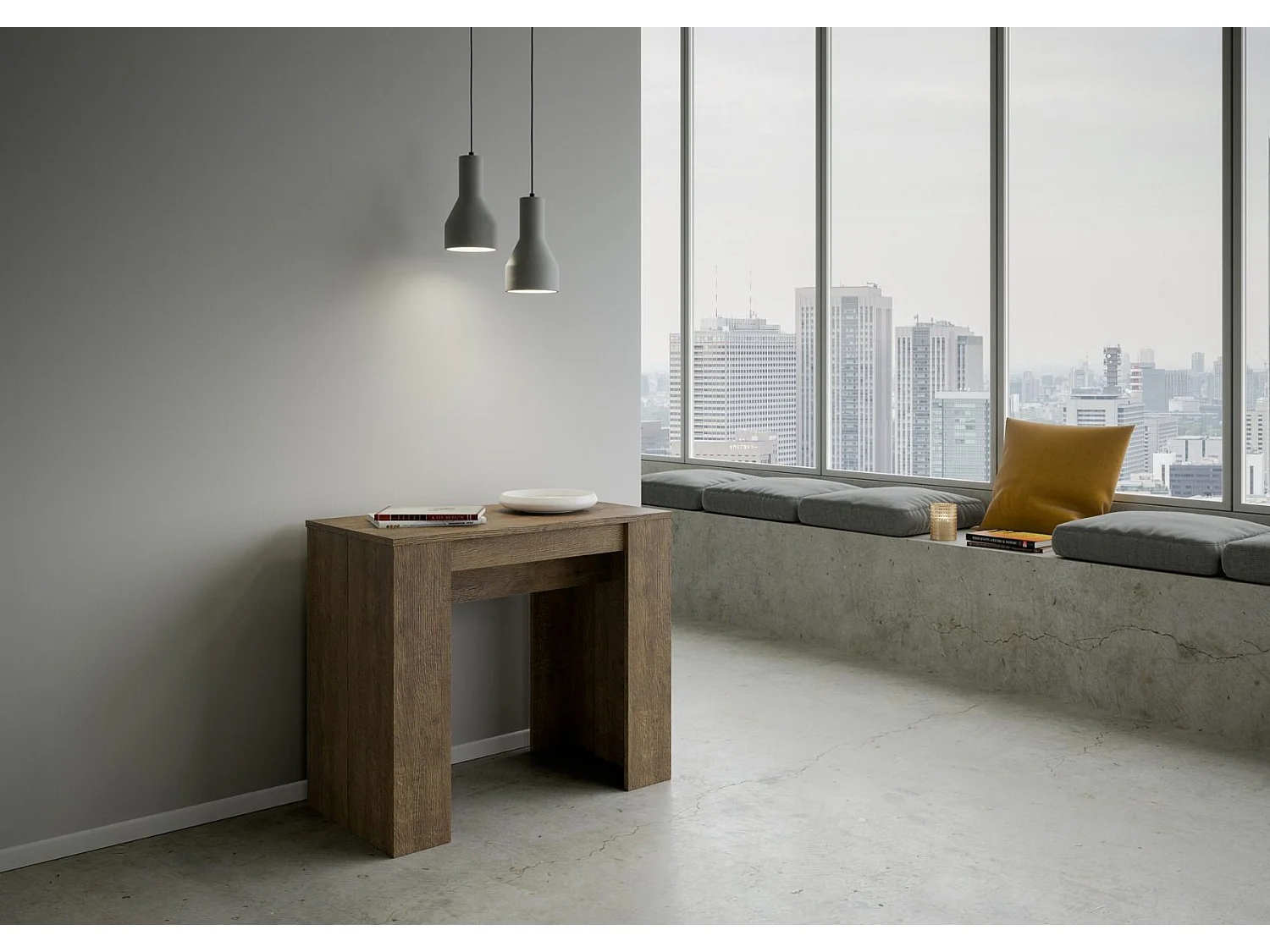 Uitschuifbare sidetable 90x48/204 cm Basic Small walnoot