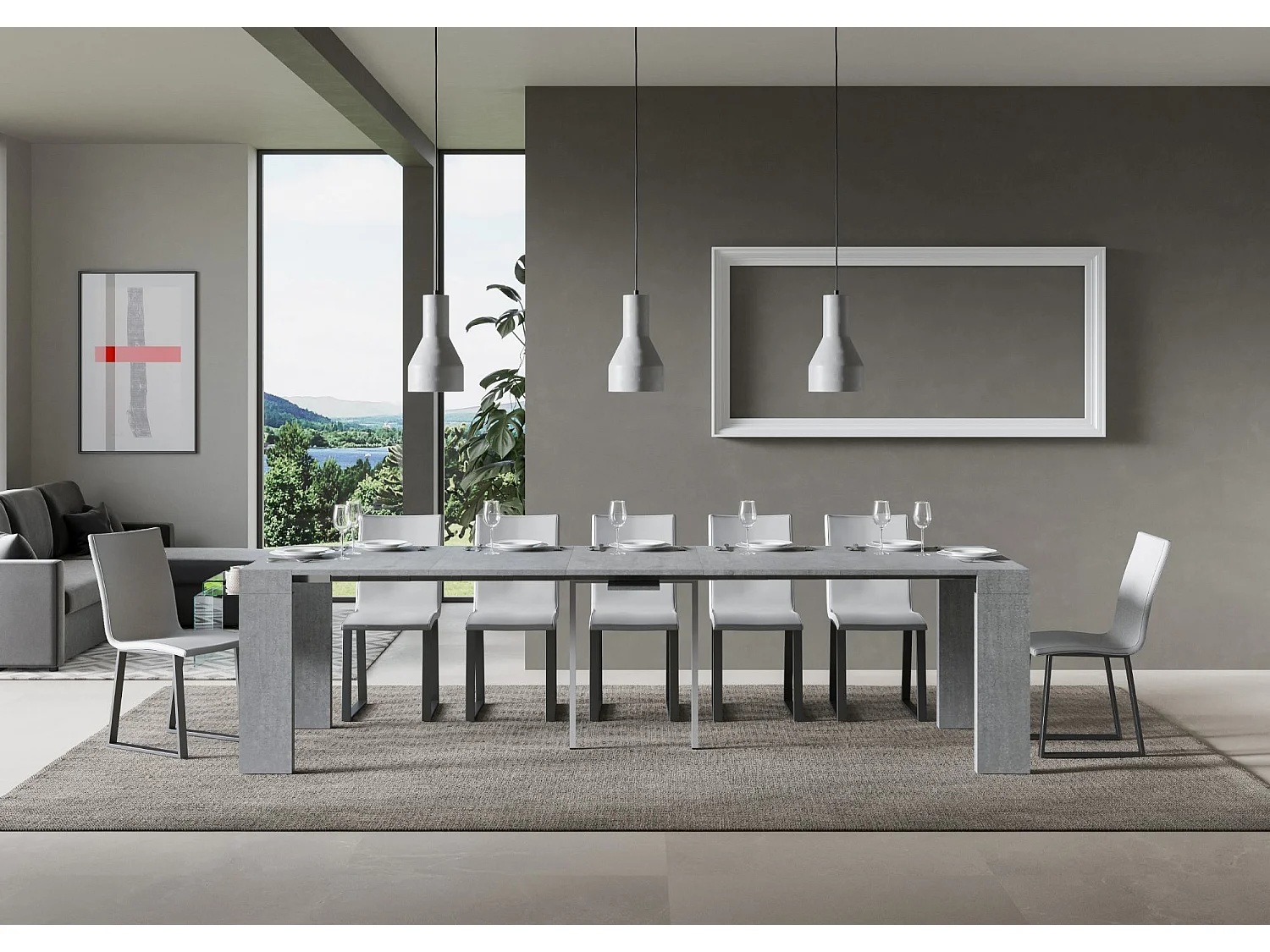 Console extensible 90x40/300 cm Roxell gris béton