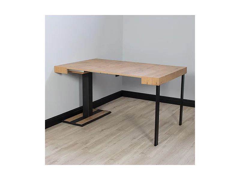 Ausziehbarer Konsolentisch 90x40/196 cm Capital Small Eiche Natur mit Eisenrahmen aus Anthrazit