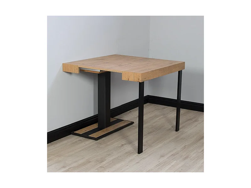 Ausziehbarer Konsolentisch 90x40/196 cm Capital Small Eiche Natur mit Eisenrahmen aus Anthrazit