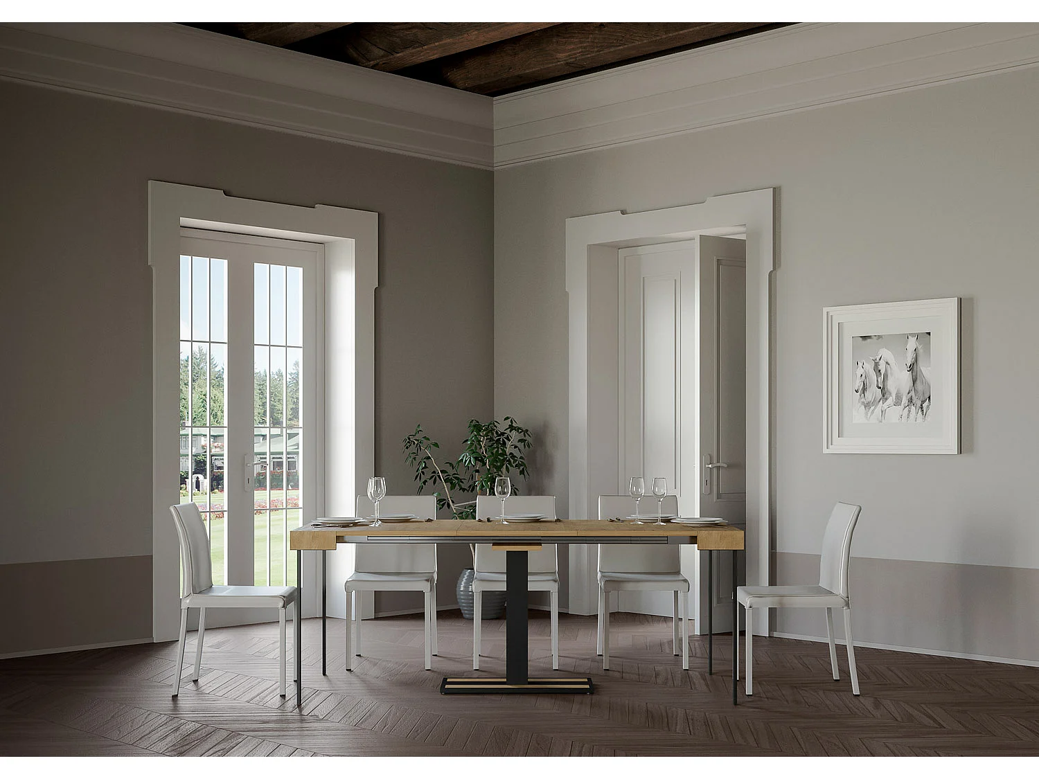 Mesa consola extensível 90x40/196 cm Capital Small Carvalho Natural quadro Antracite