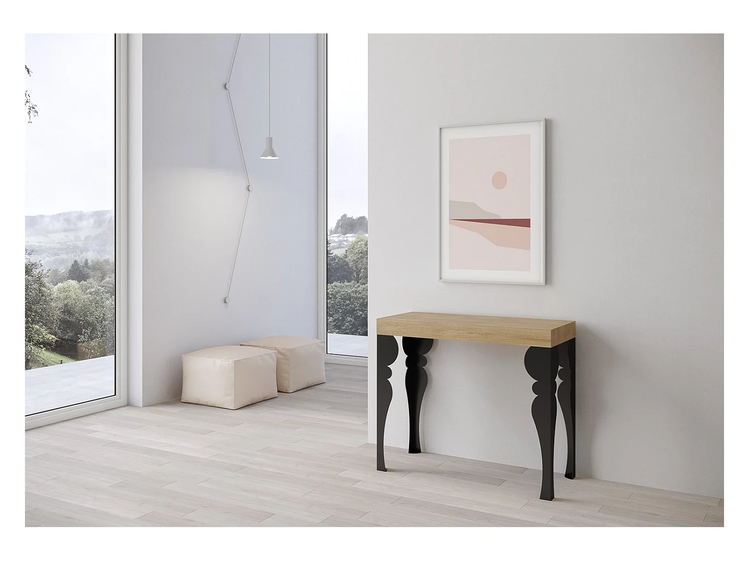 Console extensible 90x40/196 cm Paxon Small Chêne Nature cadre Anthracite