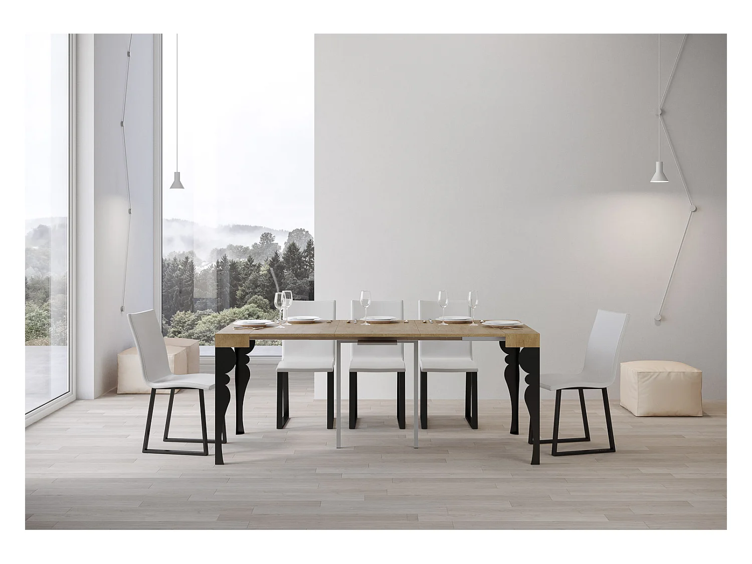 Console extensible 90x40/196 cm Paxon Small Chêne Nature cadre Anthracite