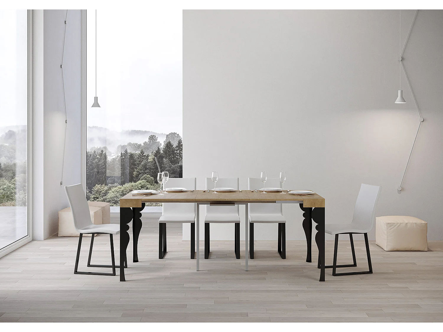 Console extensible 90x40/196 cm Paxon Small chêne nature pieds anthracite