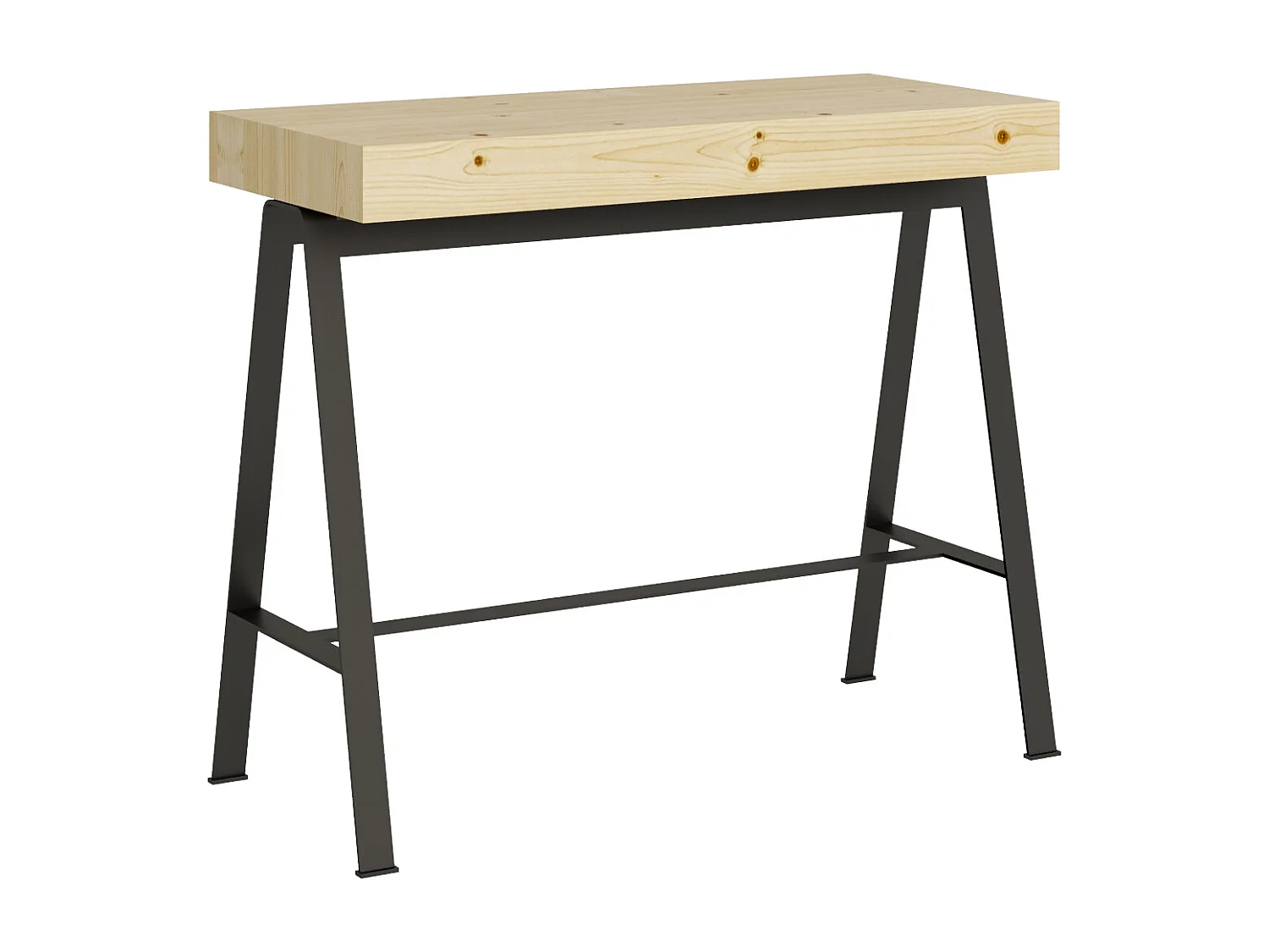 Uitschuifbare console in massief licht dennenhout en antraciet metalen poten 40 tot 290 cm Idris-Versie bed+bank