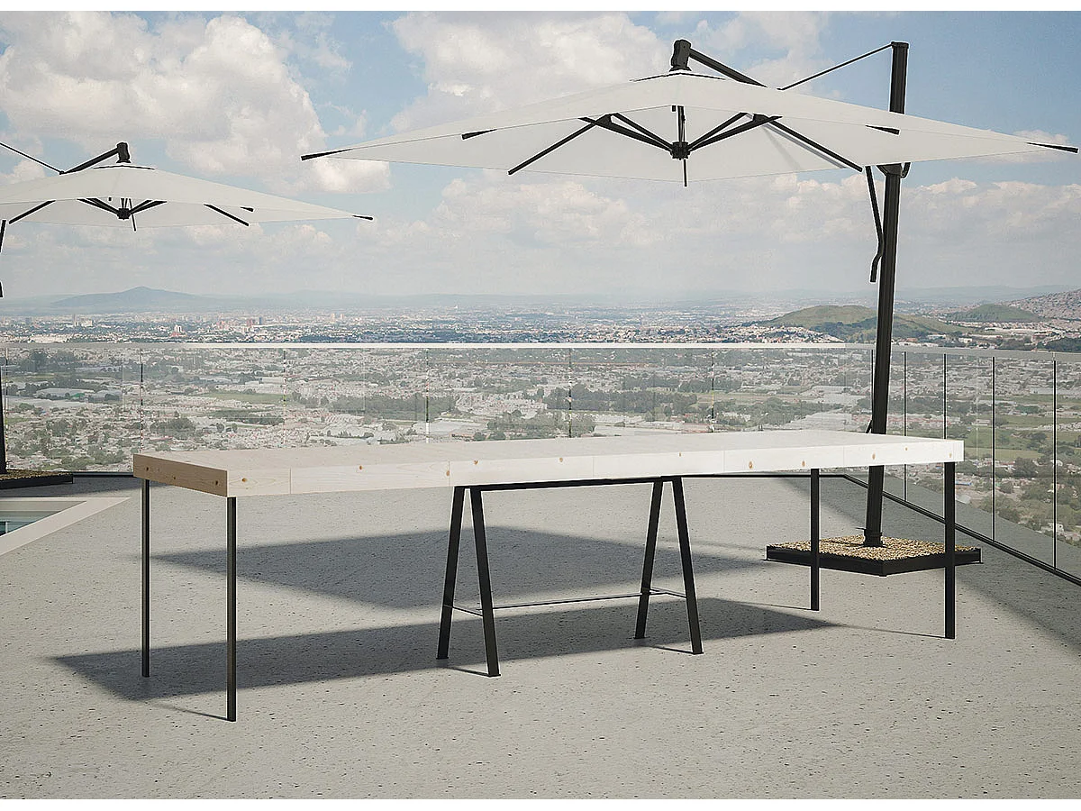 Uitschuifbare console in massief licht dennenhout en antraciet metalen poten 40 tot 290 cm Idris-Versie bed+bank