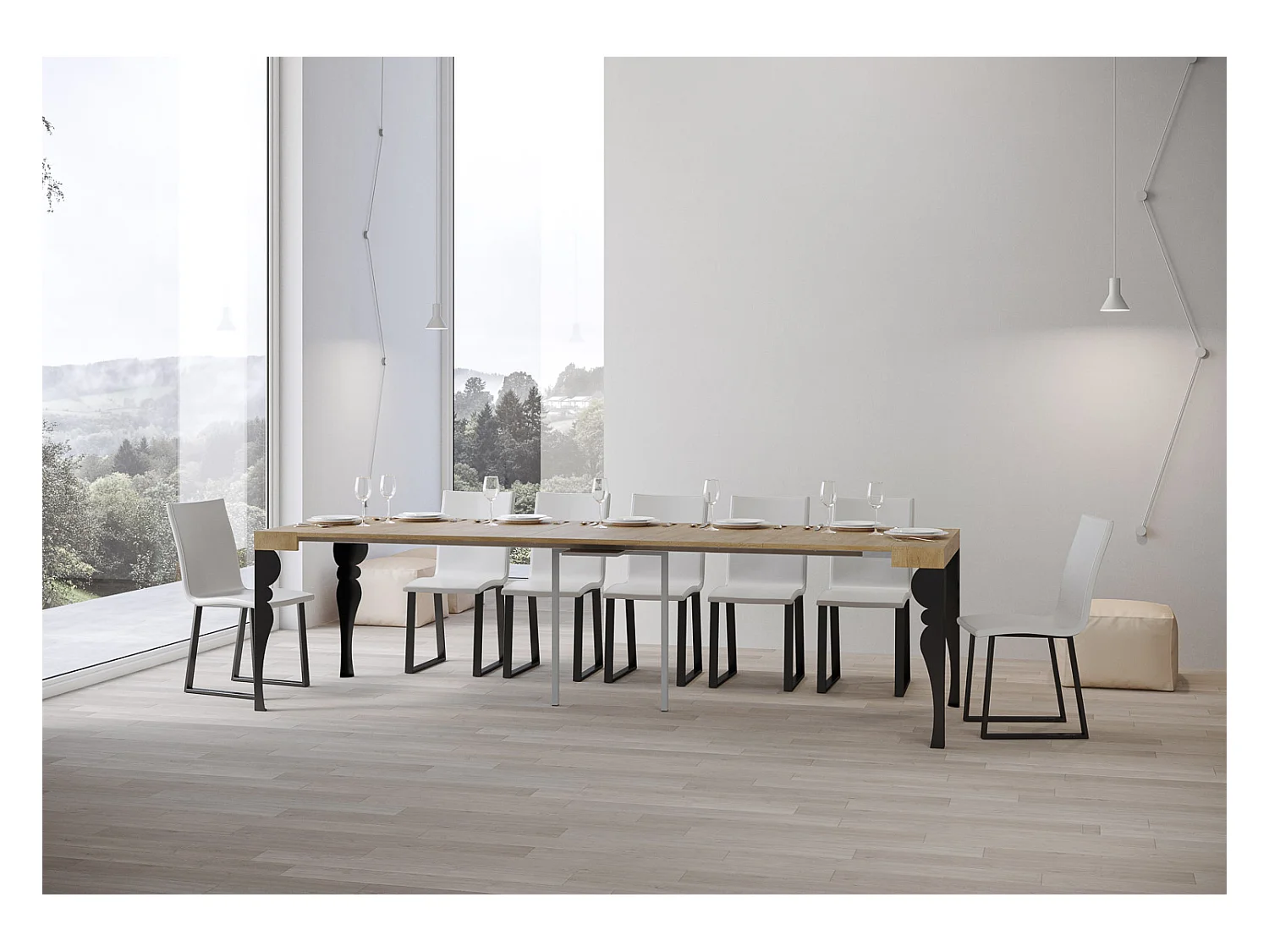 Oosterse uitschuifbare console licht hout en antraciet metaal 12 personen 40 tot 300 cm Torza