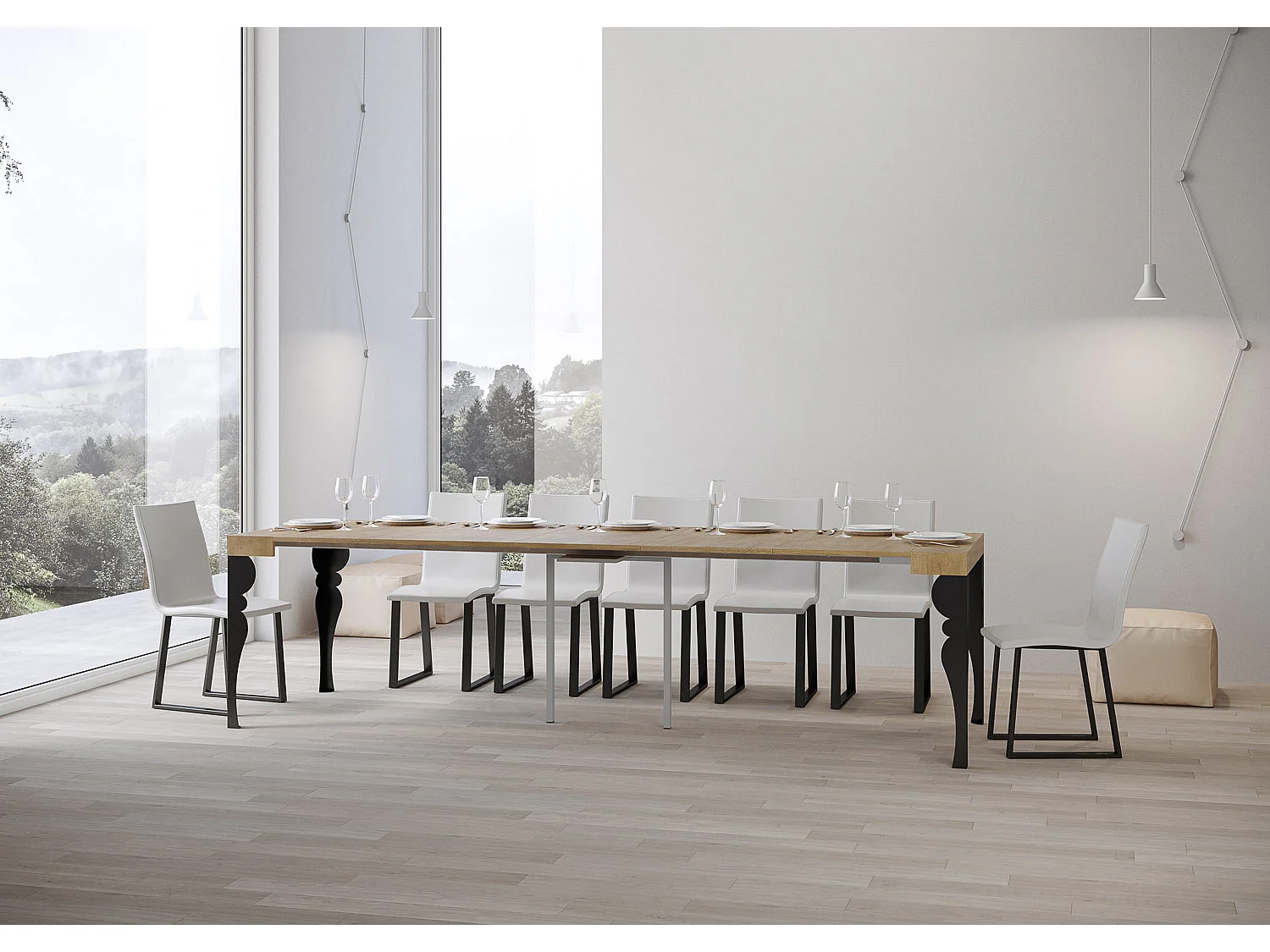 Console extensible 90x40/300 cm Paxon chêne nature pieds anthracite