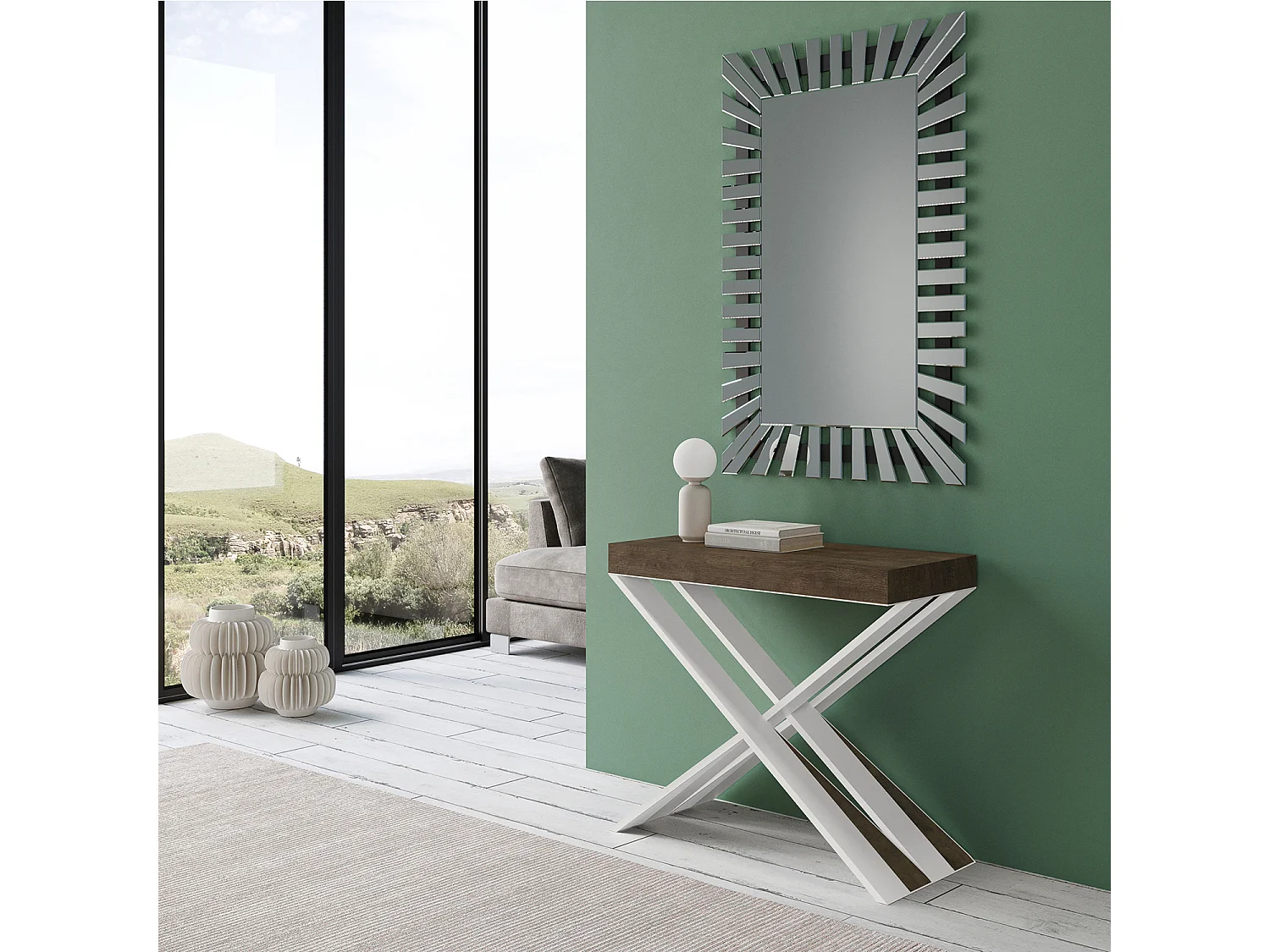 Uitschuifbare sidetable 90x40/196 cm Diago Small walnoot met wit frame
