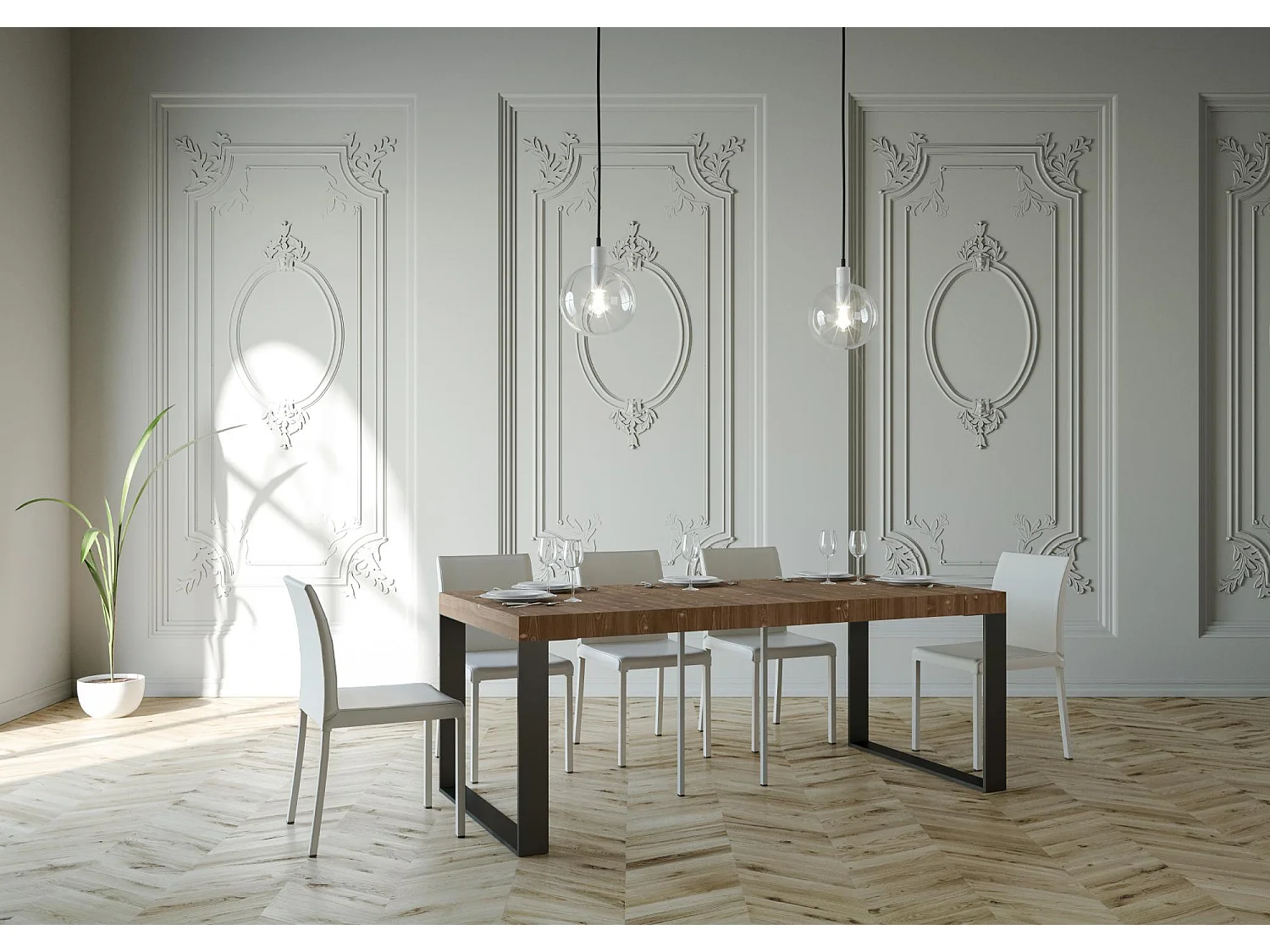 Console Extensible 90x40/190 cm Elettra Small Sapin Teinté cadre Anthracite