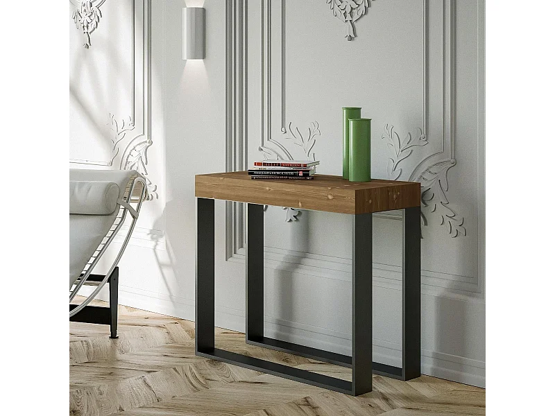 Konsola rozkładana 90x40/190 cm Elettra Small Premium barwiona jodła antracytowa struktura