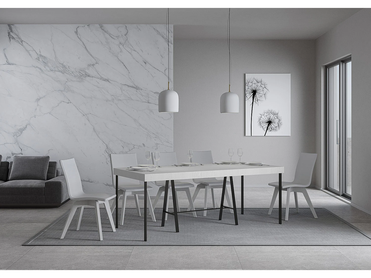 Konsola rozkładana 90x40/196 cm Mała Premium Biały Jesion Antracytowa struktura