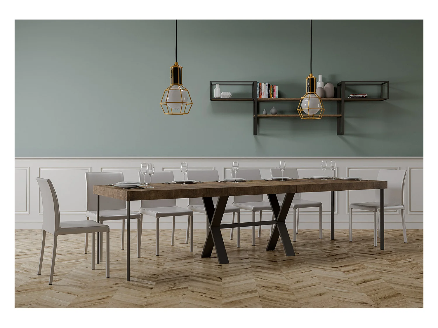 Ausziehbare Konsole 90x40/300 cm Xenia Premium Walnuss Anthrazit Gestell