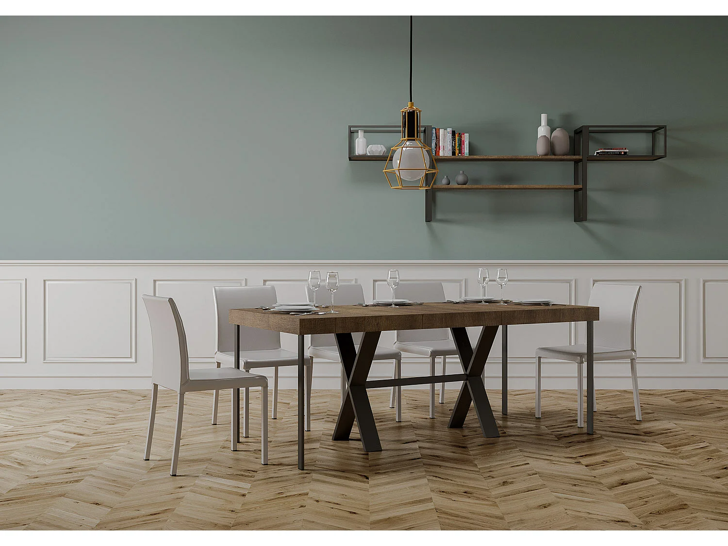 Console extensible 90x40/300 cm Xenia Premium Noyer cadre Anthracite