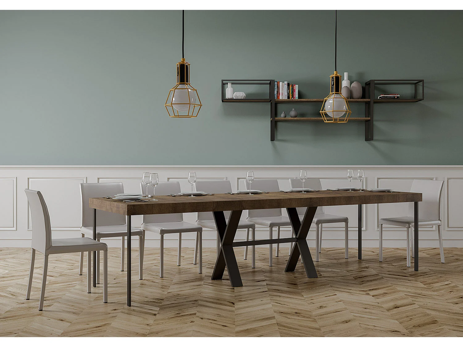 Console extensible 90x40/300 cm Xenia Premium Noyer cadre Anthracite