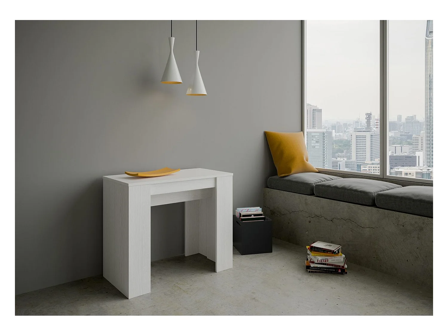 Bina uitschuifbare houten console 90x48/204 of 90x48/308 cm-Kleur Wit-Verlengsnoeren 3 uitbreidingen