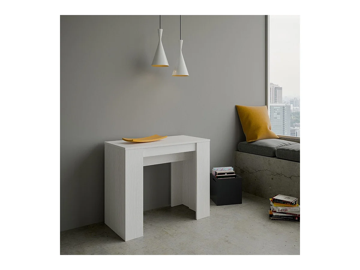 Bina uitschuifbare houten console 90x48/204 of 90x48/308 cm-Kleur Wit-Verlengsnoeren 3 uitbreidingen