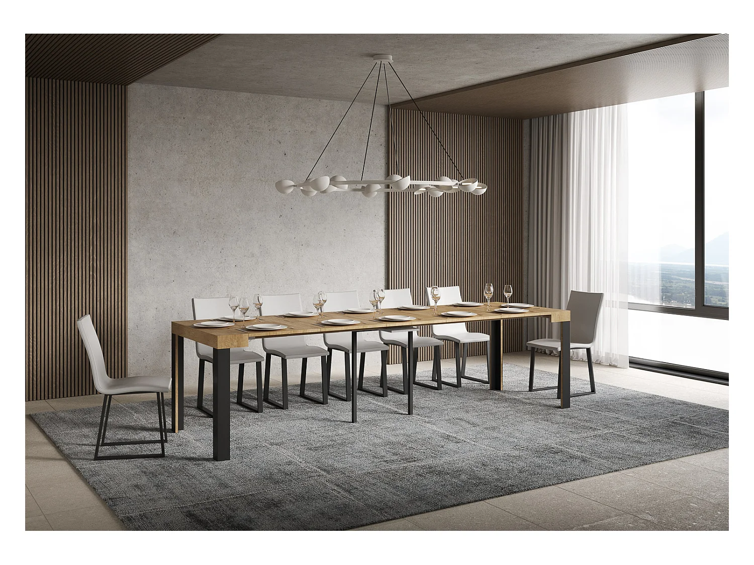 Ausziehbarer Konsolentisch 90x40/196 cm Linea Small Eiche Natur mit Eisenrahmen aus Anthrazit