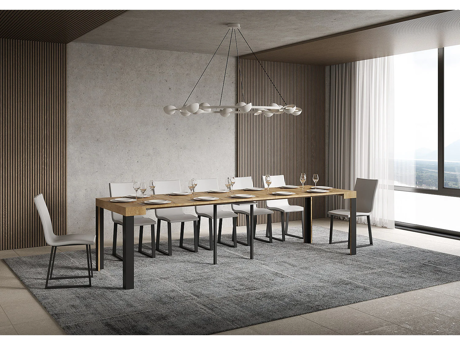 Ausziehbarer Konsolentisch 90x40/196 cm Linea Small Eiche Natur mit Eisenrahmen aus Anthrazit