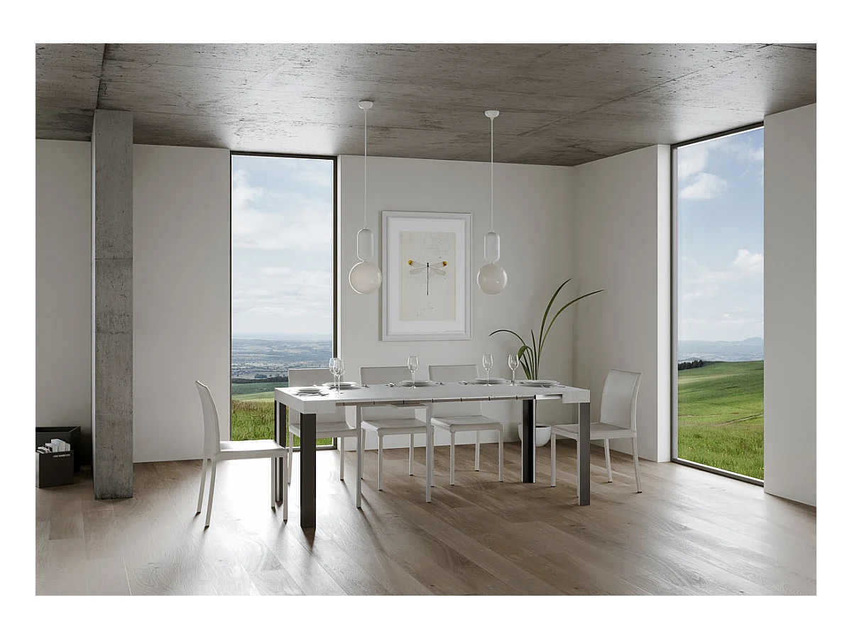 Mesa consola extensível 90x40/300 cm Linea Cinza Branca quadro Antracite