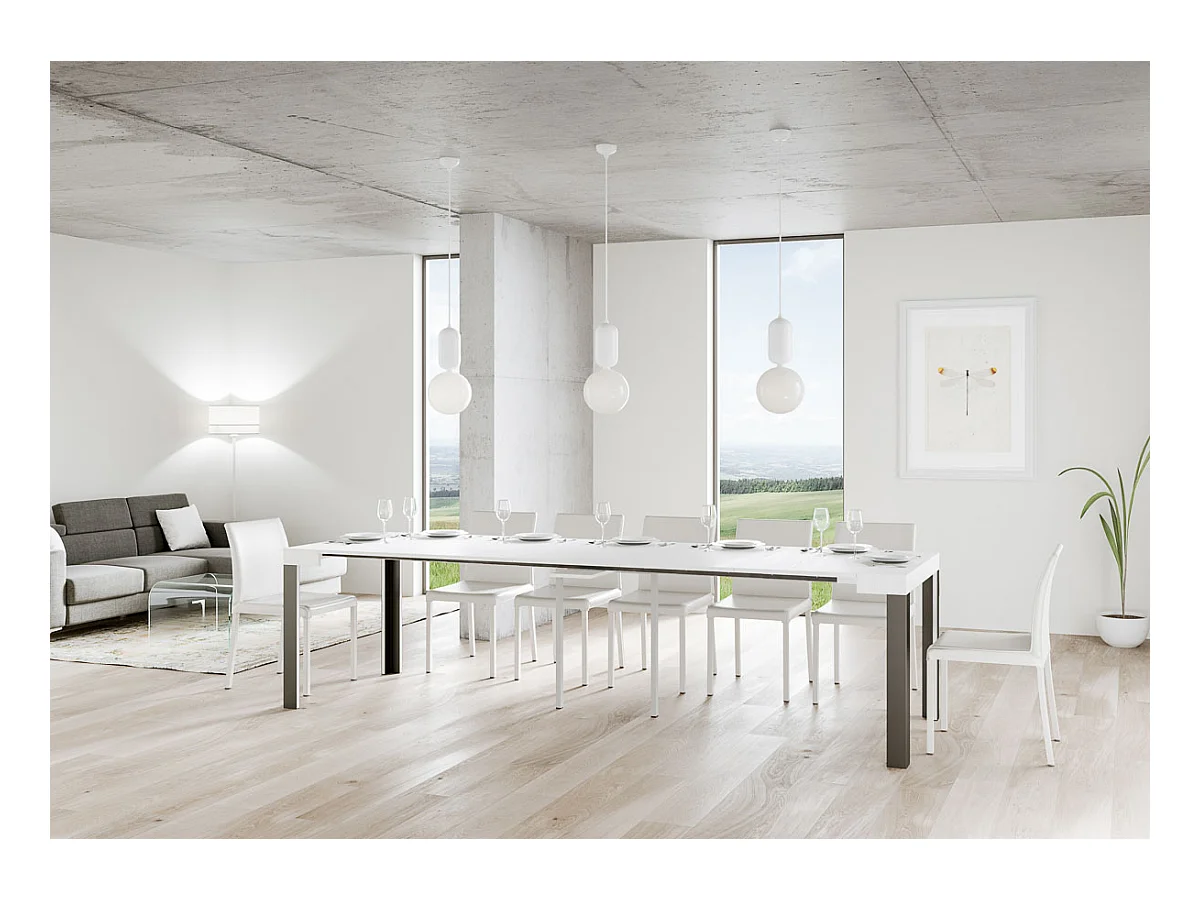 Mesa consola extensível 90x40/300 cm Linea Cinza Branca quadro Antracite