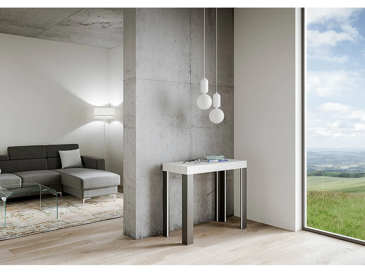 Console extensible 90x40/300 cm Linea Frêne Blanc cadre Anthracite