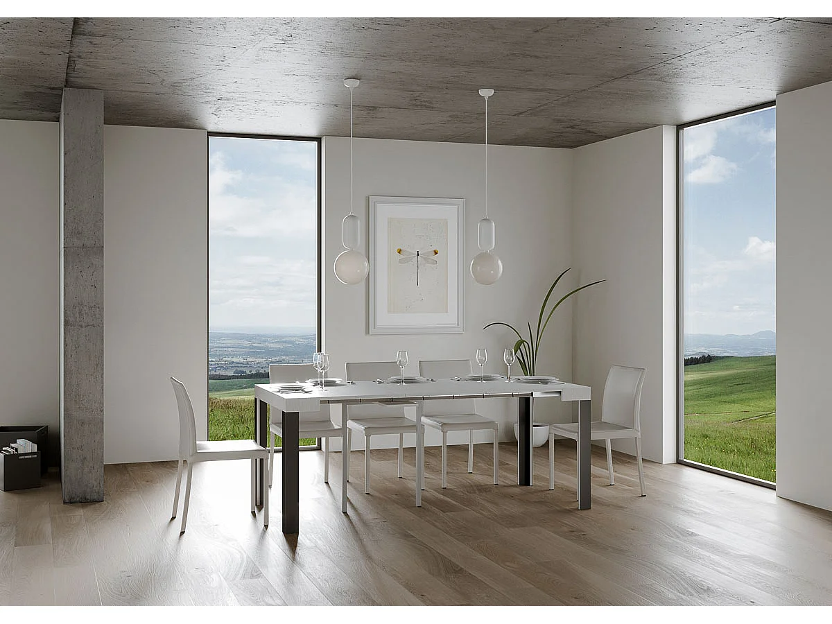 Console extensible 90x40/300 cm Linea Frêne Blanc cadre Anthracite