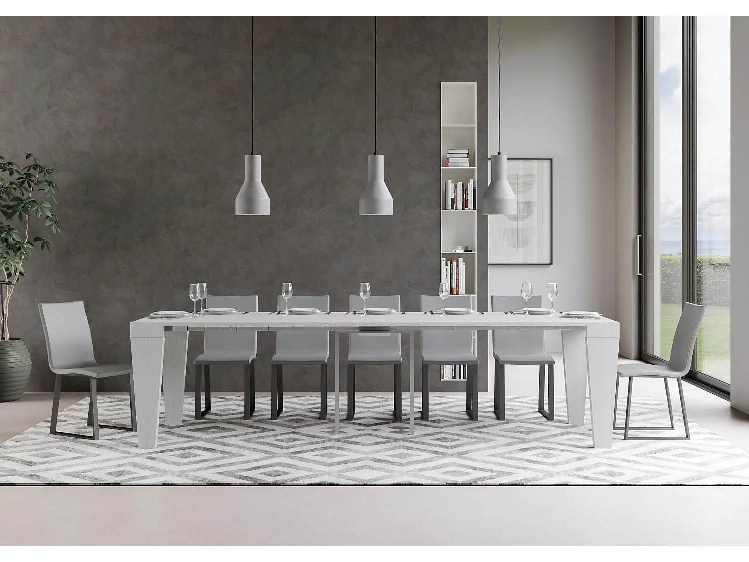 Mesa consola extensível 90x40/300 cm Spimbo Cinza Branca