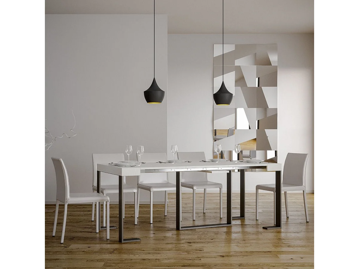 Uitschuifbare sidetable 90x40/196 cm Futura Small eiken wit met antraciet frame