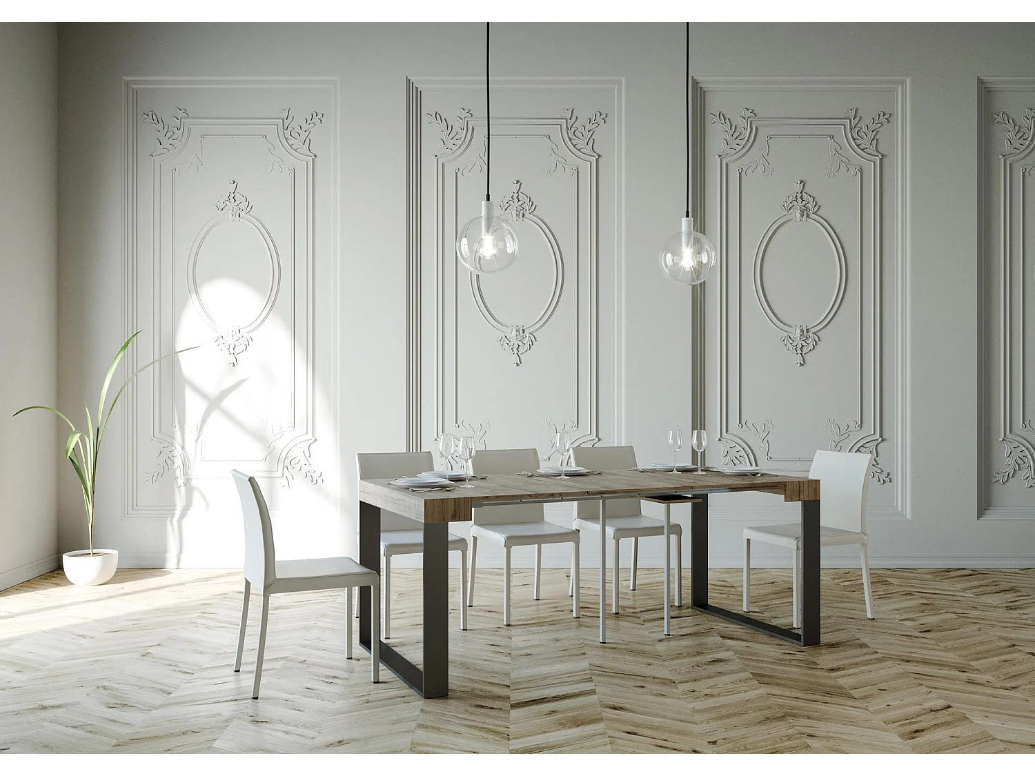 Console extensible 90x40/196 cm Elettra Small Chêne Nature cadre Anthracite