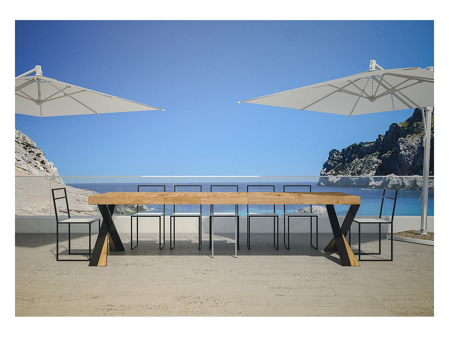 Consola extensible de abeto macizo oscuro con patas de metal antracita, 14 plazas, de 40 a 290 cm Lilia Basic-Versión Premium