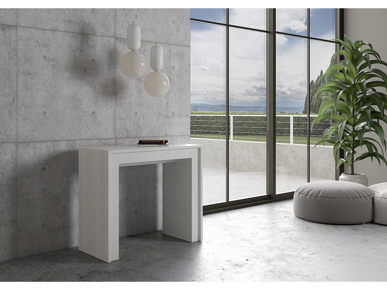 Uitschuifbare sidetable 90x42/198 cm Mia Small eiken wit