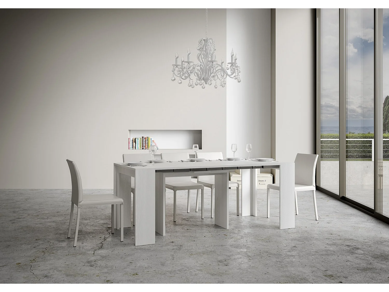 Uitschuifbare sidetable 90x42/198 cm Mia Small eiken wit