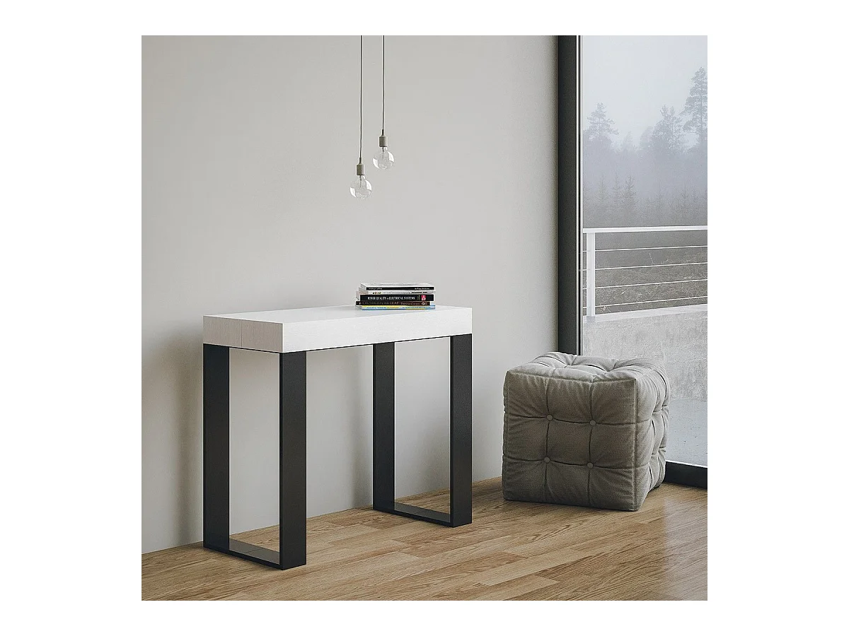Uitschuifbare console 90x40/196 cm Tecno Small Premium Wit As Antraciet frame