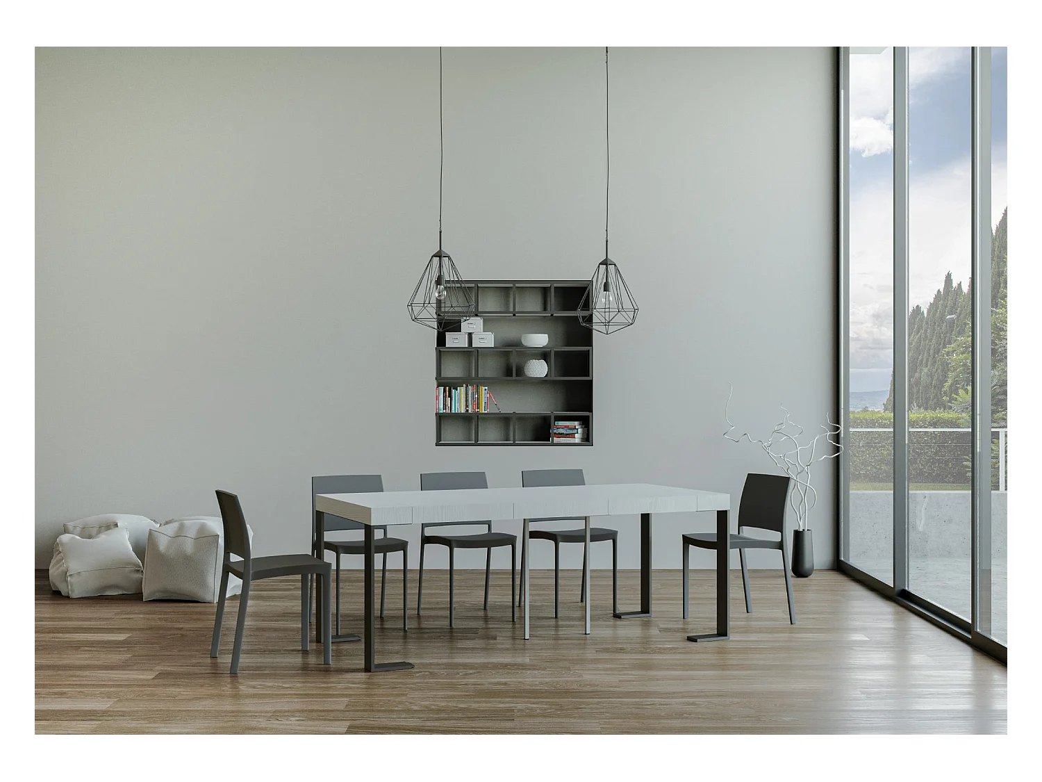 Uitschuifbare console 90x40/196 cm Tecno Small Premium Wit As Antraciet frame