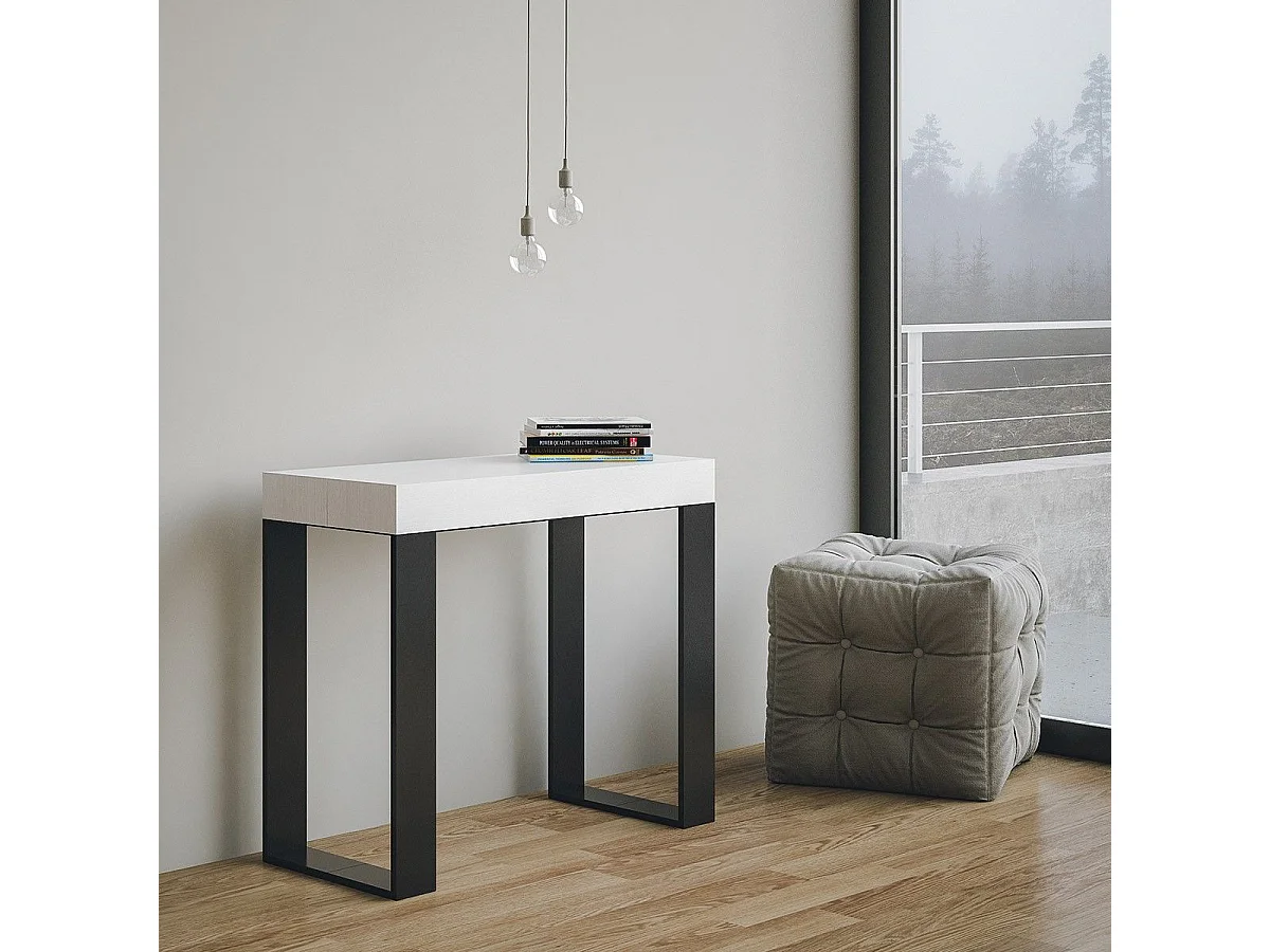 Console extensible 90x40/196 cm Tecno Small Premium frêne blanc pieds anthracite