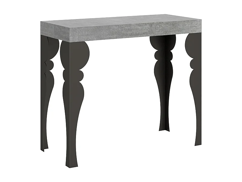 Console extensible 90x40/300 cm Paxon gris béton pieds anthracite