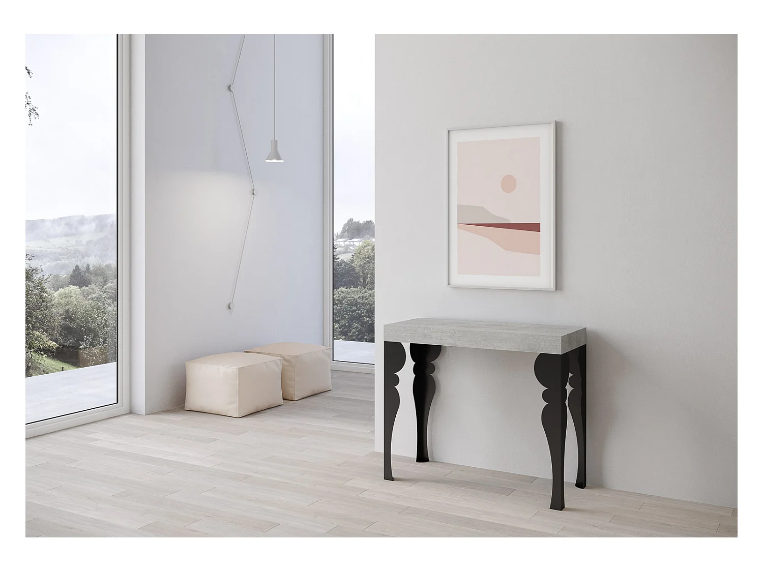 Ausziehbare Konsole 90x40/300 cm Paxon Cemento Anthrazitrahmen