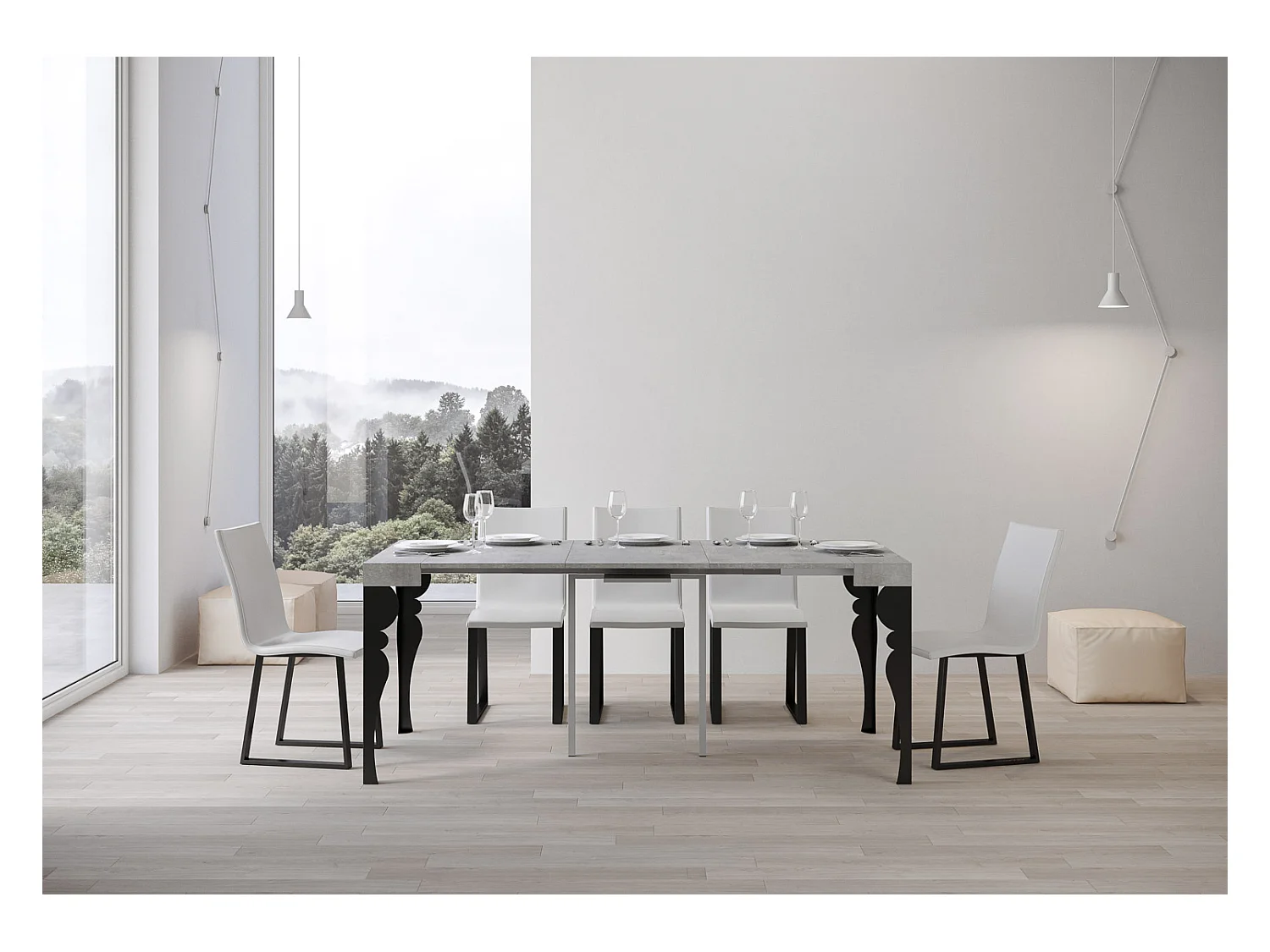 Ausziehbare Konsole 90x40/300 cm Paxon Cemento Anthrazitrahmen