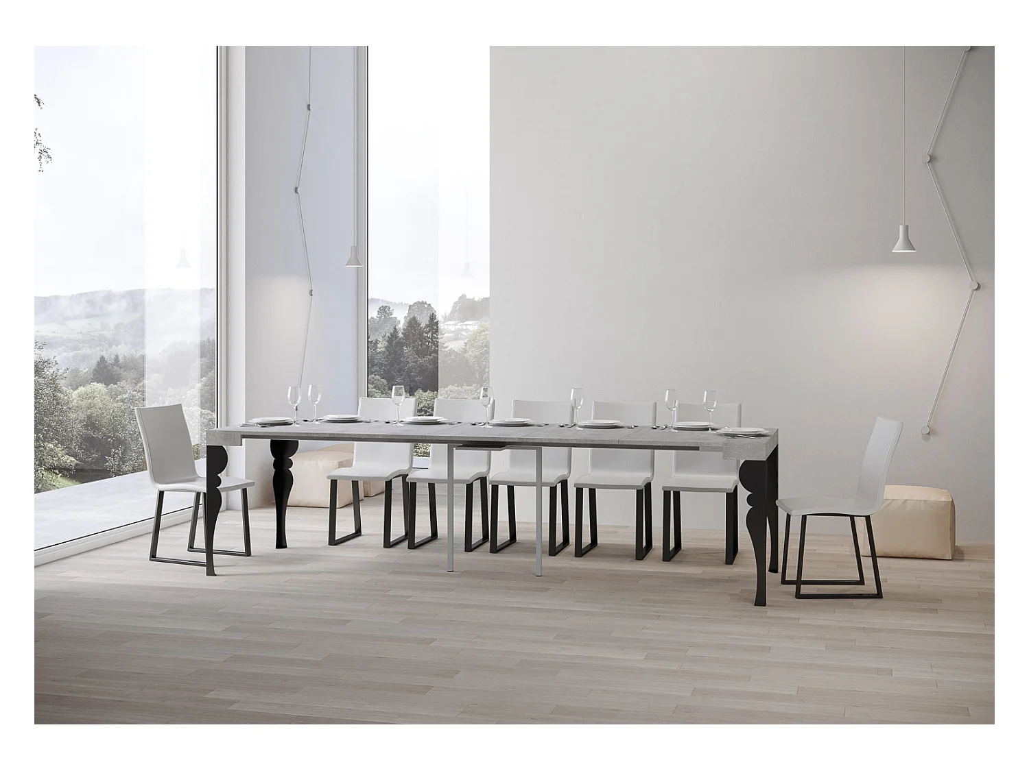 Ausziehbare Konsole 90x40/300 cm Paxon Cemento Anthrazitrahmen