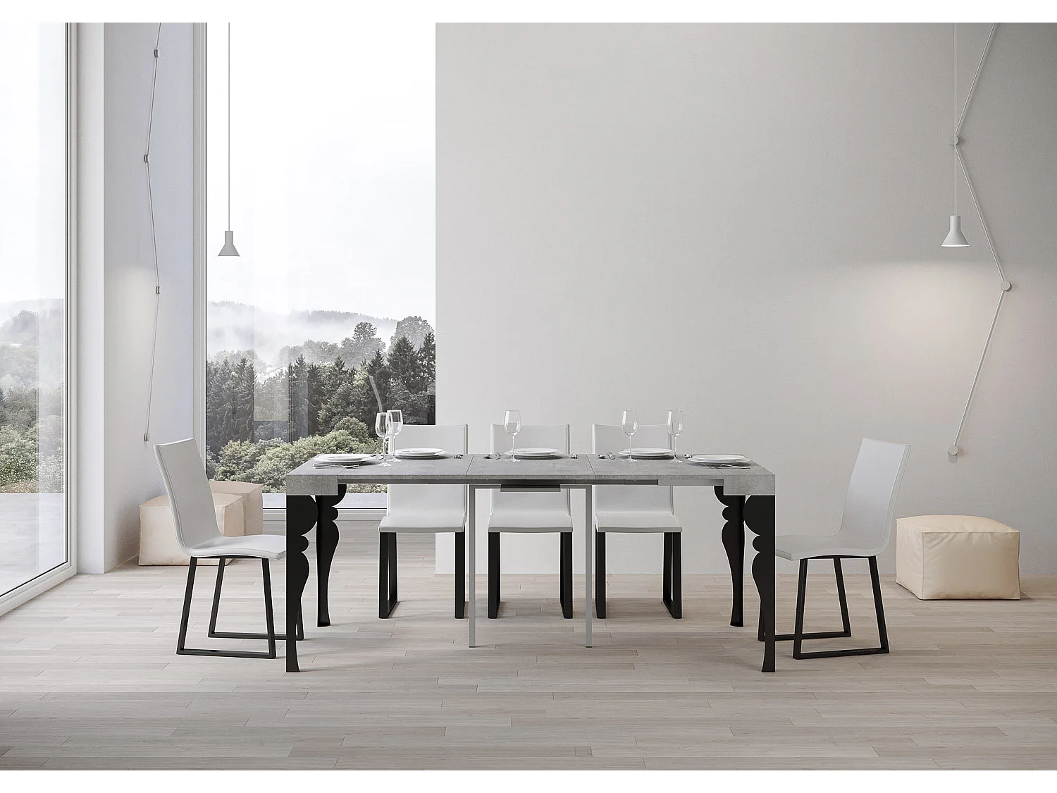 Udtrækkeligt konsolbord 90x40/300 cm Paxon Cement stel Antracit