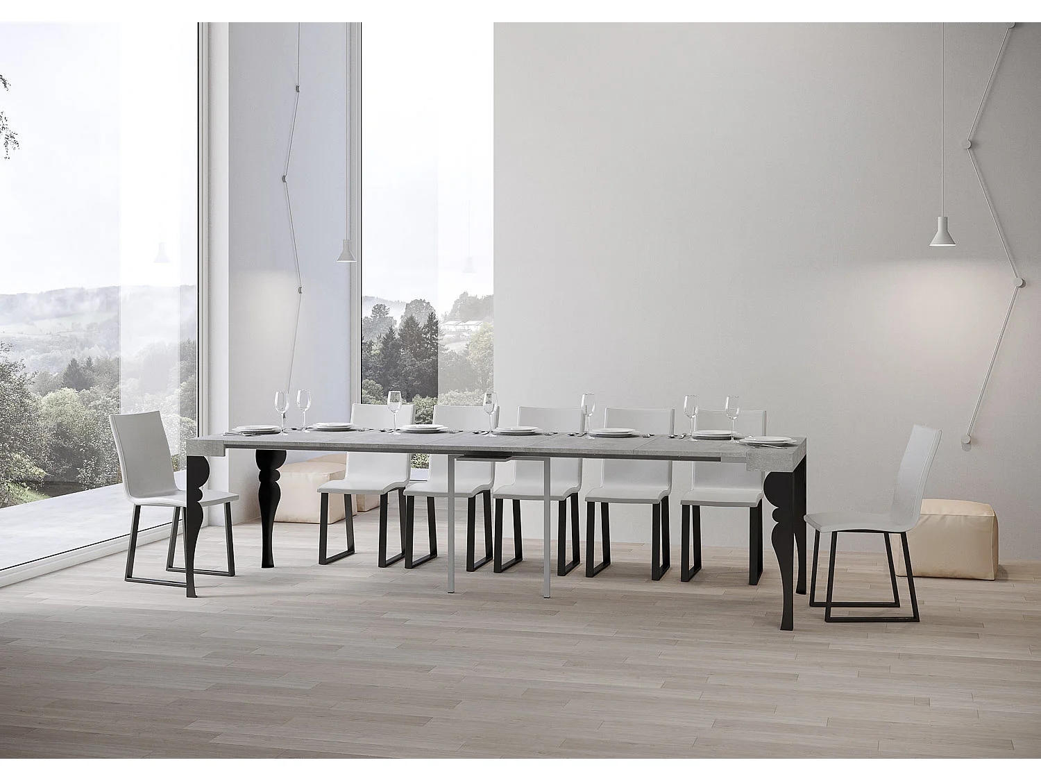 Udtrækkeligt konsolbord 90x40/300 cm Paxon Cement stel Antracit