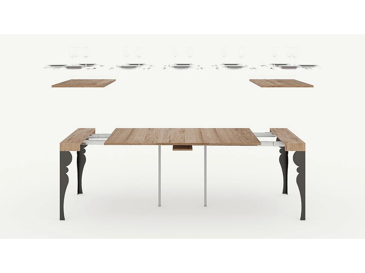 Udtrækkeligt konsolbord 90x40/300 cm Paxon Cement stel Antracit